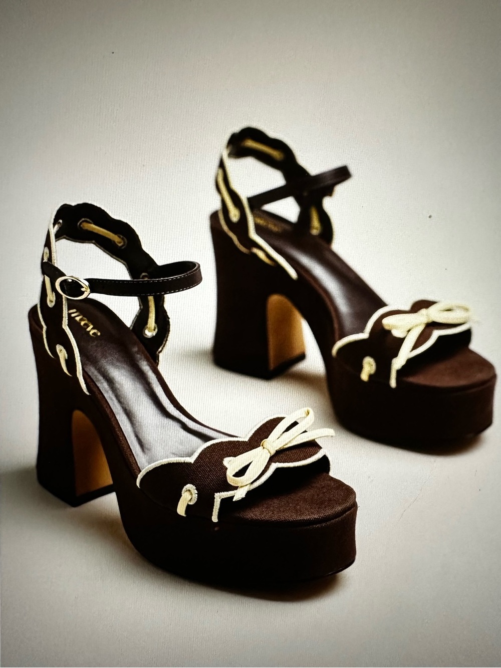 New in Box! Maeve Platform Block Heel Sandals in Dark Brown with Cream Trim 40